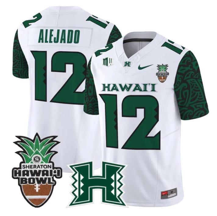 Micah Alejado Jersey #12 Hawai'i Rainbow 2025 Hawai'i Bowl Stitched Black Limited - Image 4