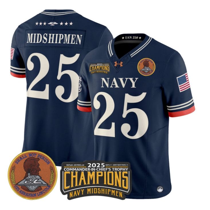 Midshipmen Jersey #25 Navy Midshipmen 2025 Trophy Champions Stitched Navy