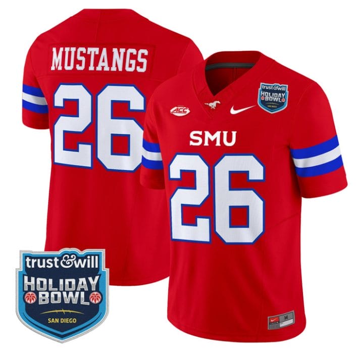 Mustangs Jersey #26 SMU Mustangs 2026 Holiday Bowl Patch Stitched Red