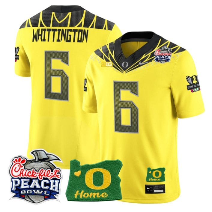 Noah Whittington Jersey #6 Oregon Ducks 2026 Peach Bowl Oregon State Yellow