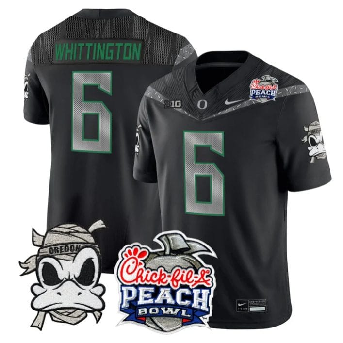 Noah Whittington Jersey #6 Oregon Ducks Mummy Duck 2026 Peach Bowl Black