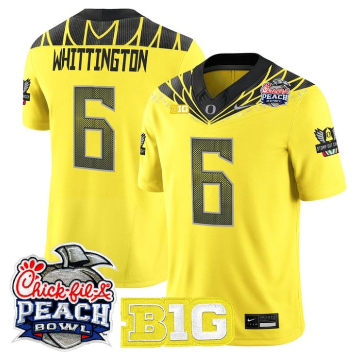 Noah Whittington Jersey #6 Oregon Ducks 2026 Peach Bowl Patch Stitched - Image 5