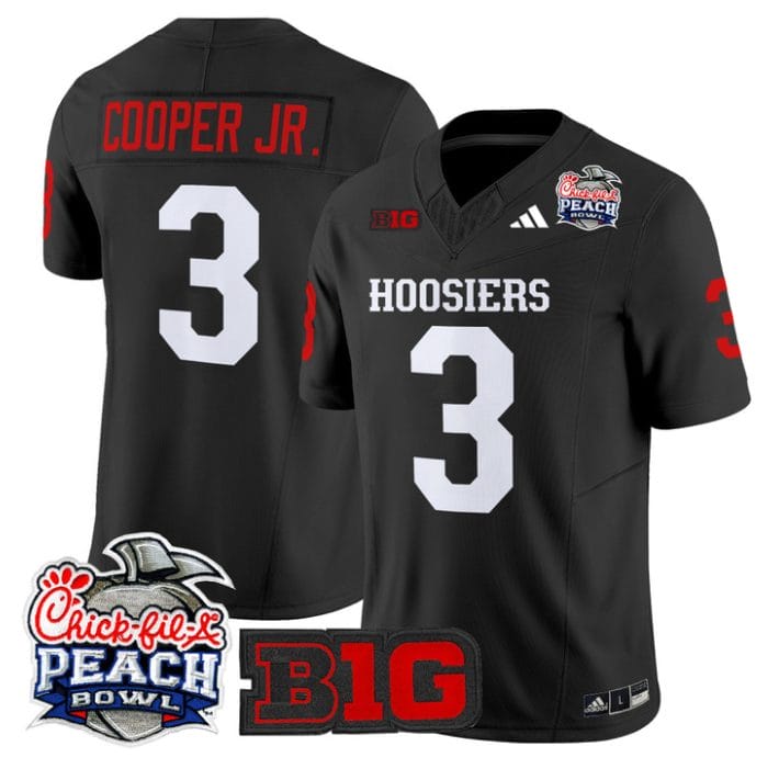 Alternative view of Omar Cooper Jr Jersey #3 Indiana Hoosiers 2026 Peach Bowl Patch Stitched