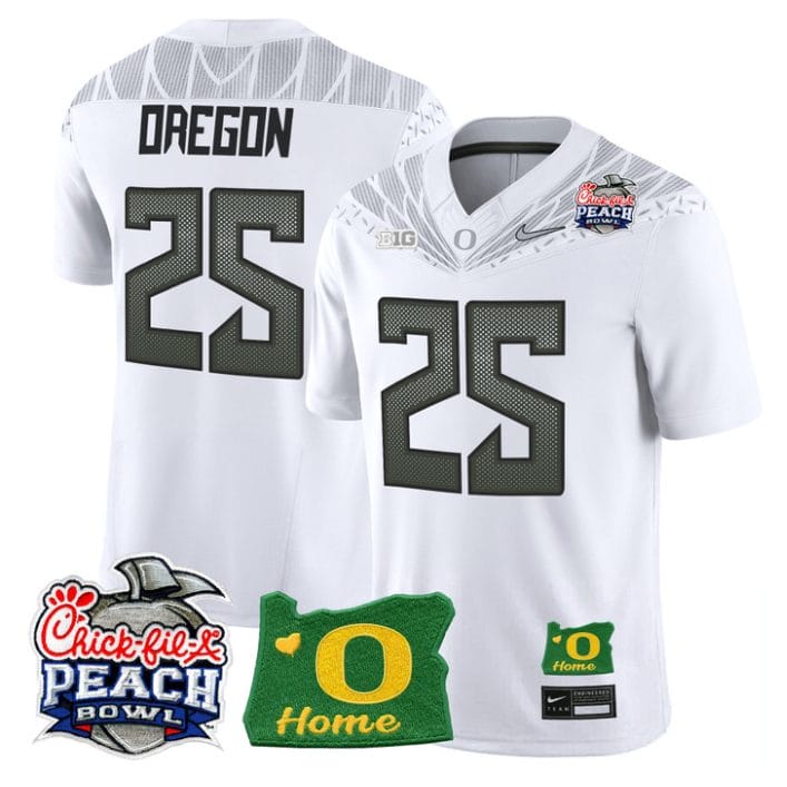 Oregon Jersey #25 Oregon Ducks 2026 Peach Bowl Oregon State Stitched White