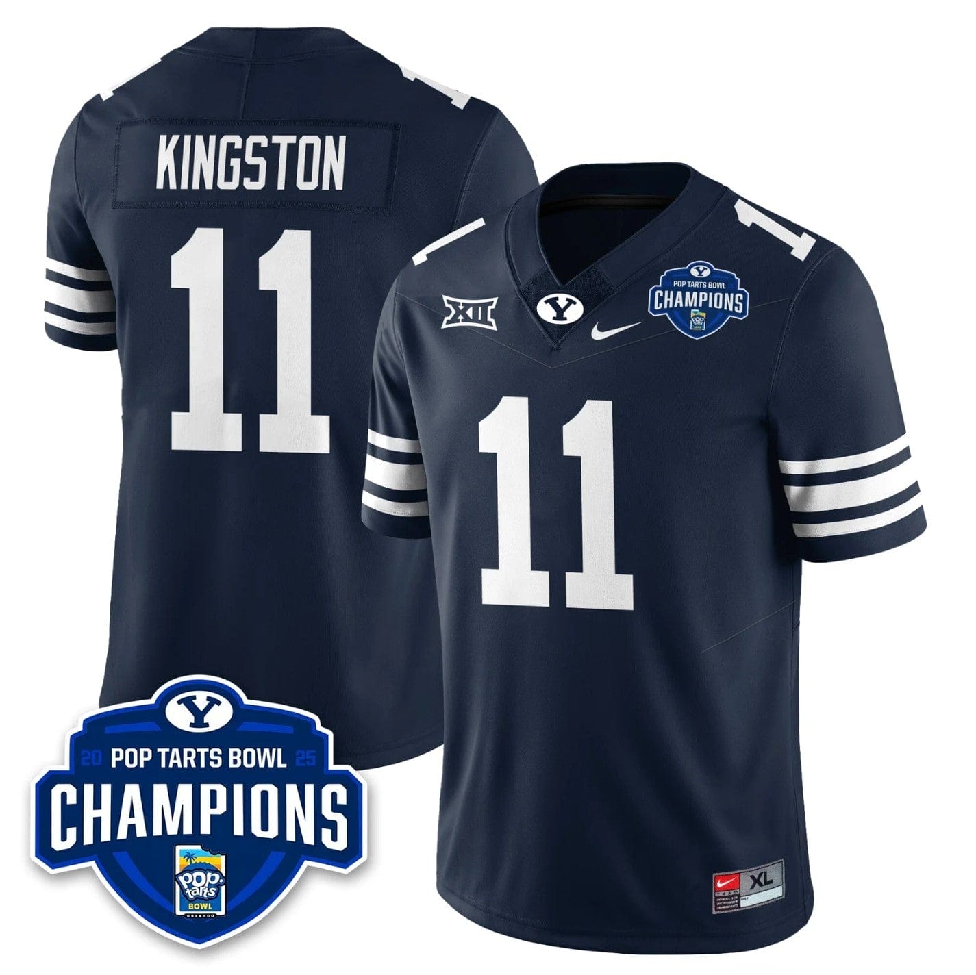 Alternative view of Parker Kingston Jersey #11 BYU Cougars 2025 Pop-Tarts Bowl Champions
