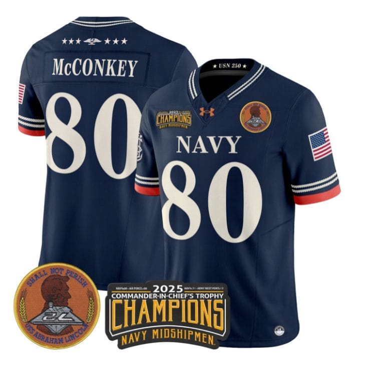 Phil McConkey Jersey #80 Navy Midshipmen 2025 Trophy Champions Stitched Navy
