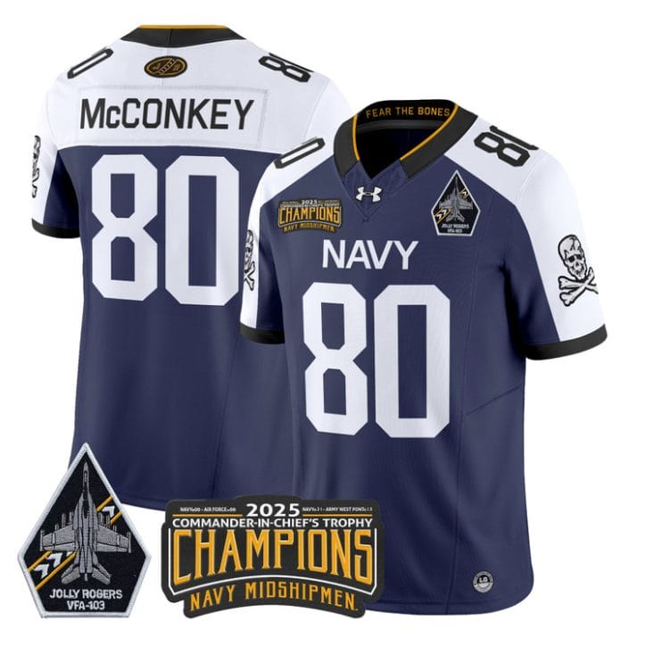 Phil McConkey Jersey #80 Navy Midshipmen Jolly Rogers 2025 Trophy Navy Alternate