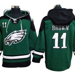 Philadelphia Eagles #11 A.J. Brown Green Lace-Up Pullover Hoodie