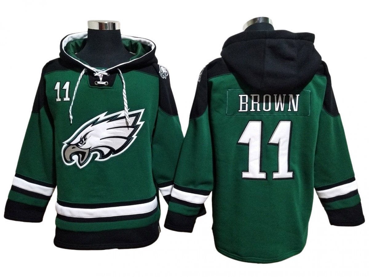 Philadelphia Eagles #11 A.J. Brown Green Lace-Up Pullover Hoodie