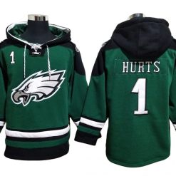 Philadelphia Eagles #1 Jalen Hurts Lace-Up Pullover Hoodie