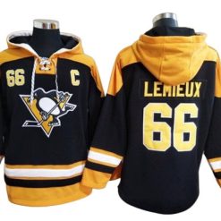 Pittsburgh Penguins #66 Mario Lemieux Black Ageless Must-Have Lace-Up Pullover Hoodie