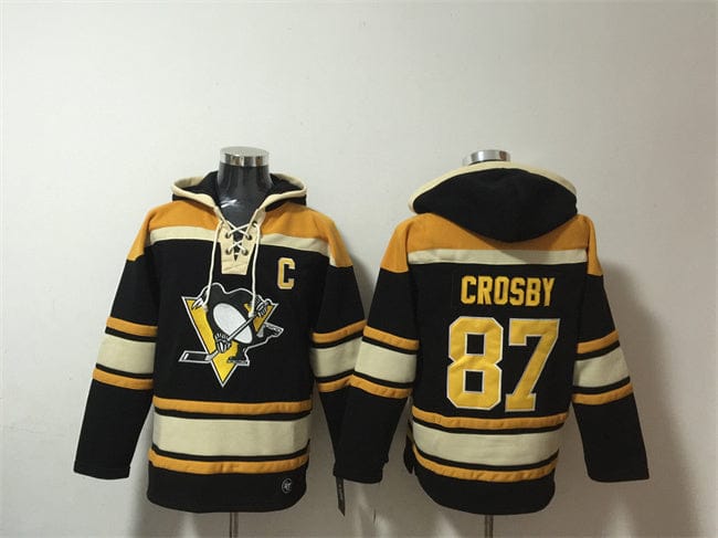 Pittsburgh Penguins #87 Sidney Crosby Black Lace-Up Pullover Hoodie