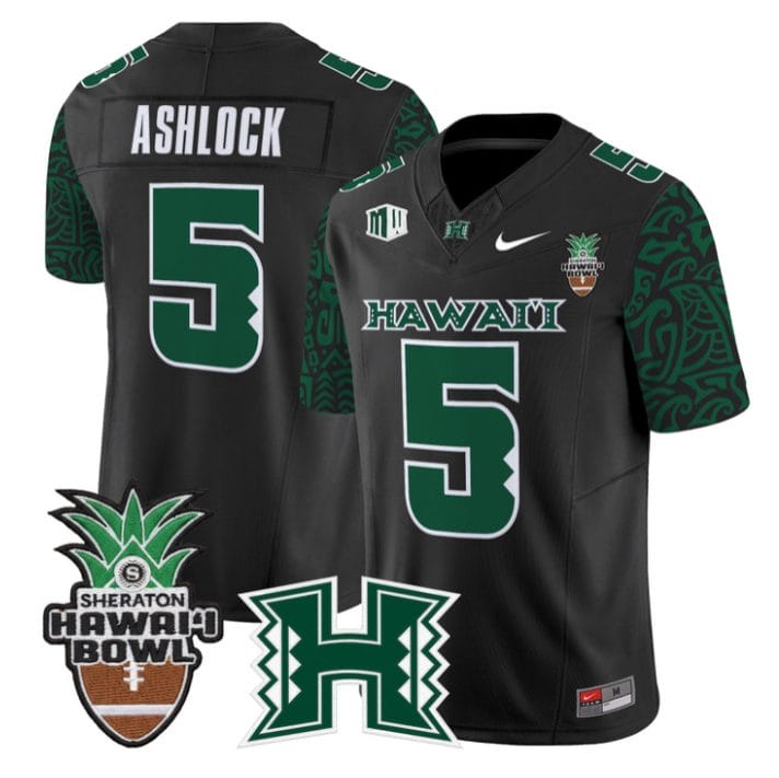 Alternative view of Pofele Ashlock Jersey #5 Hawai'i Rainbow 2025 Hawai'i Bowl Stitched Black Limited