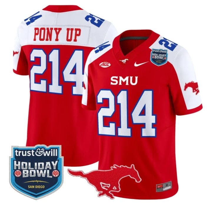 Pony Up Jersey #214 SMU Mustangs 2026 Holiday Bowl Patch Stitched Red Alternate