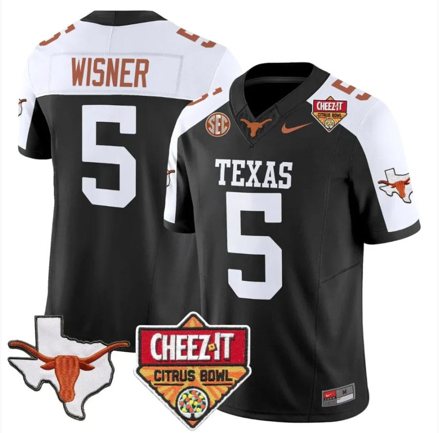 Quintrevion Wisner Jersey #5 Texas Longhorns 2025 State Map Citrus Bowl Stitched