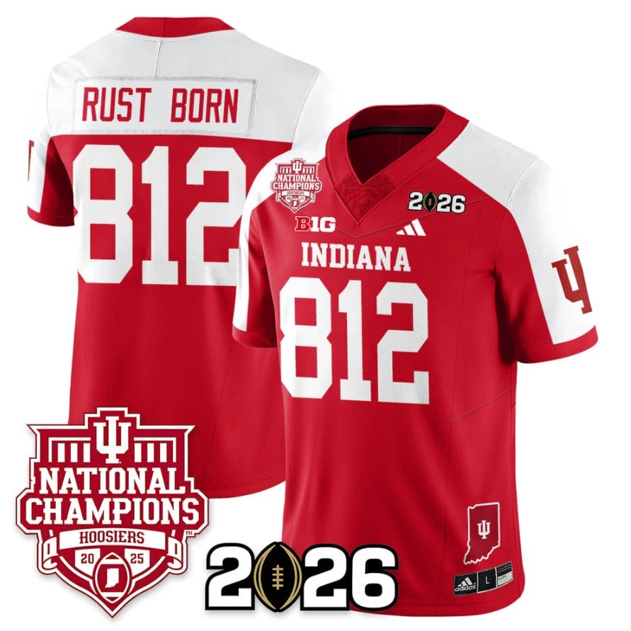 Rust Born Jersey #812 Indiana Hoosiers 2025 National Champions Stitched Red Alternate
