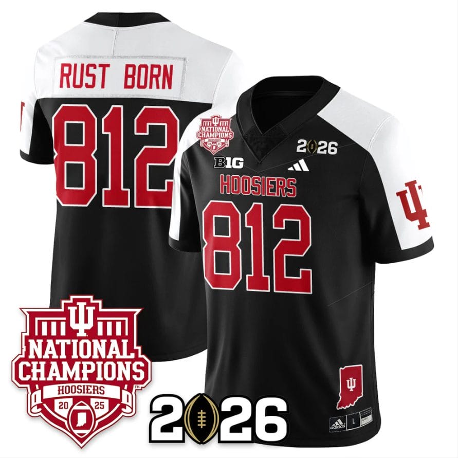 Rust Born Jersey #812 Indiana Hoosiers 2025 National Champions Stitched Black Alternate