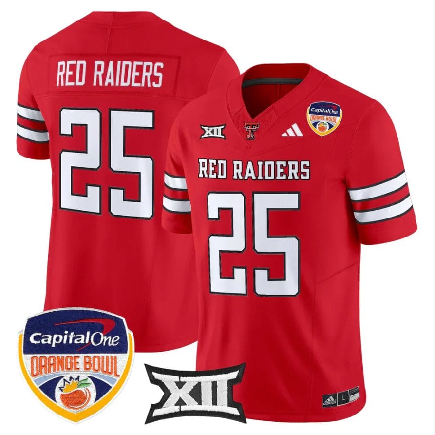 Red Raiders Jersey #25 Texas Tech 2025 Orange Bowl Patch V2 Stitched - Image 4