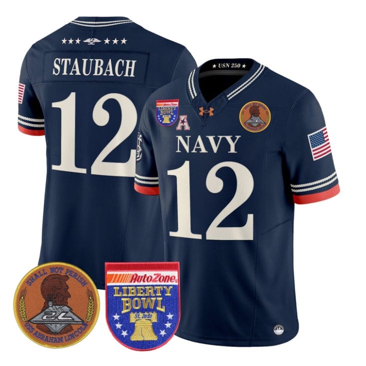 Roger Staubach Jersey #12 Navy Midshipmen 250th 2026 Liberty Bowl Stitched Navy