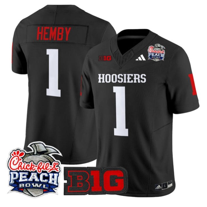 Alternative view of Roman Hemby Jersey #1 Indiana Hoosiers 2026 Peach Bowl Patch Stitched