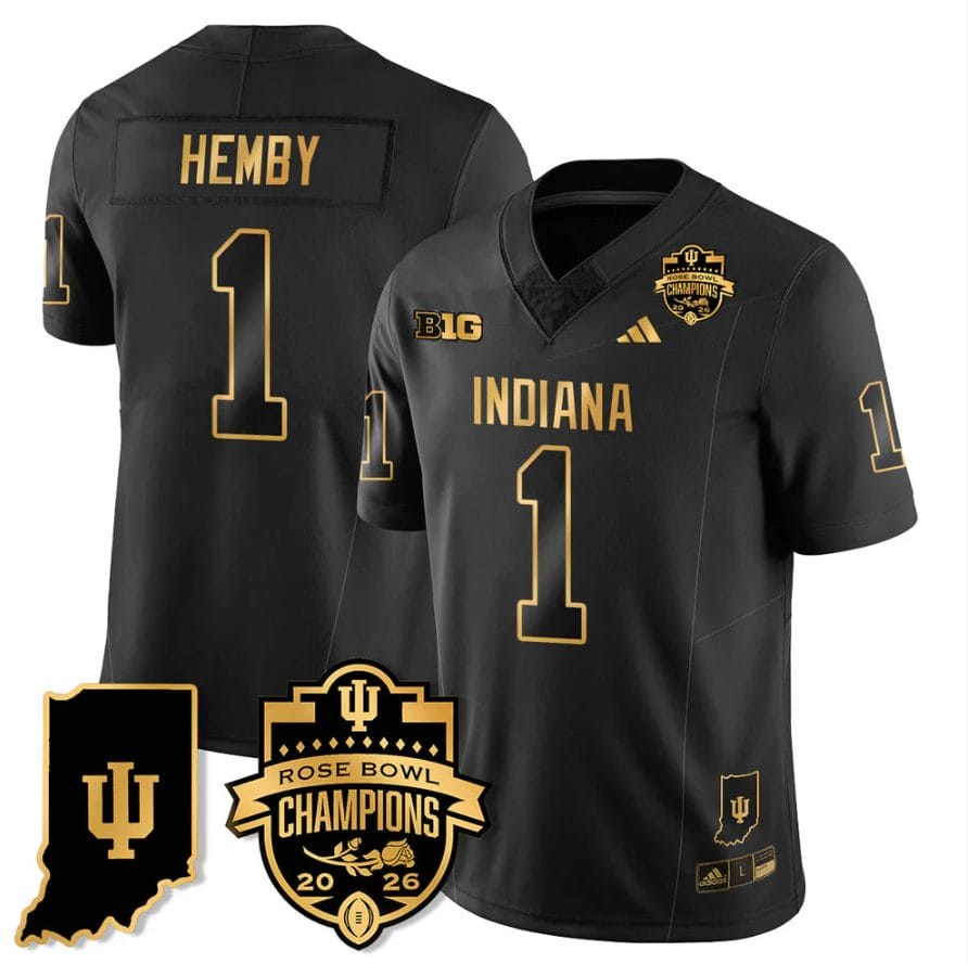 Alternative view of Roman Hemby Jersey #1 Indiana Hoosiers 2026 Rose Bowl Champions Patch Stitched