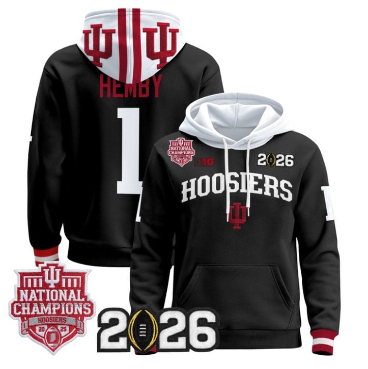 Alternative view of Roman Hemby Pullover Hoodie #1 Hoosiers 2025 National Champions Stitched