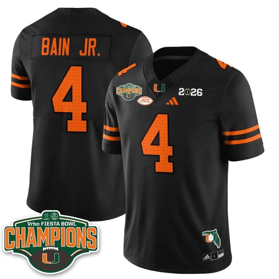 Rueben Bain Jr Jersey #4 Miami Hurricanes 2026 Fiesta Bowl Champions Stitched