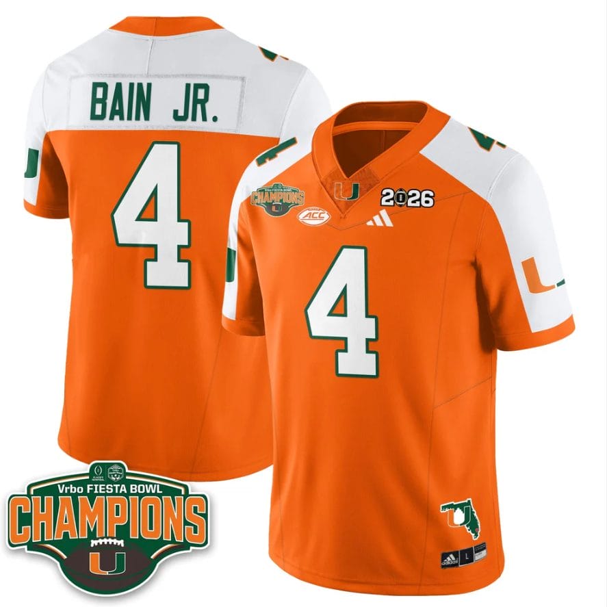 Rueben Bain Jr Jersey #4 Miami Hurricanes 2026 Fiesta Bowl Champions Stitched - Image 3