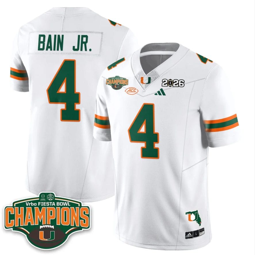 Rueben Bain Jr Jersey #4 Miami Hurricanes 2026 Fiesta Bowl Champions Stitched - Image 5