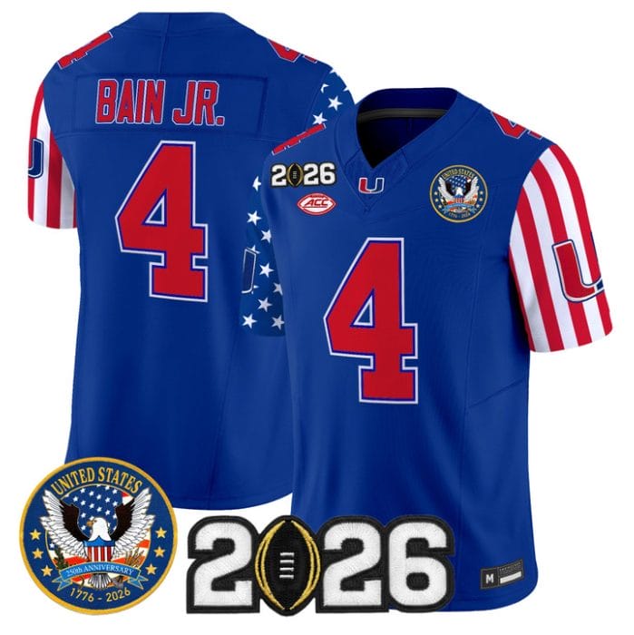 Alternative view of Rueben Bain Jr Jersey #4 Miami Hurricanes America 250 Edition 2026 CFP Stitched