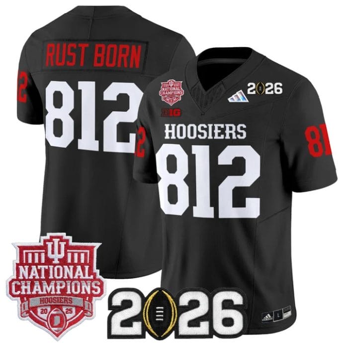 Alternative view of Rust Born Jersey #812 Hoosiers 2025 National Champions 2026 Patch Stitched