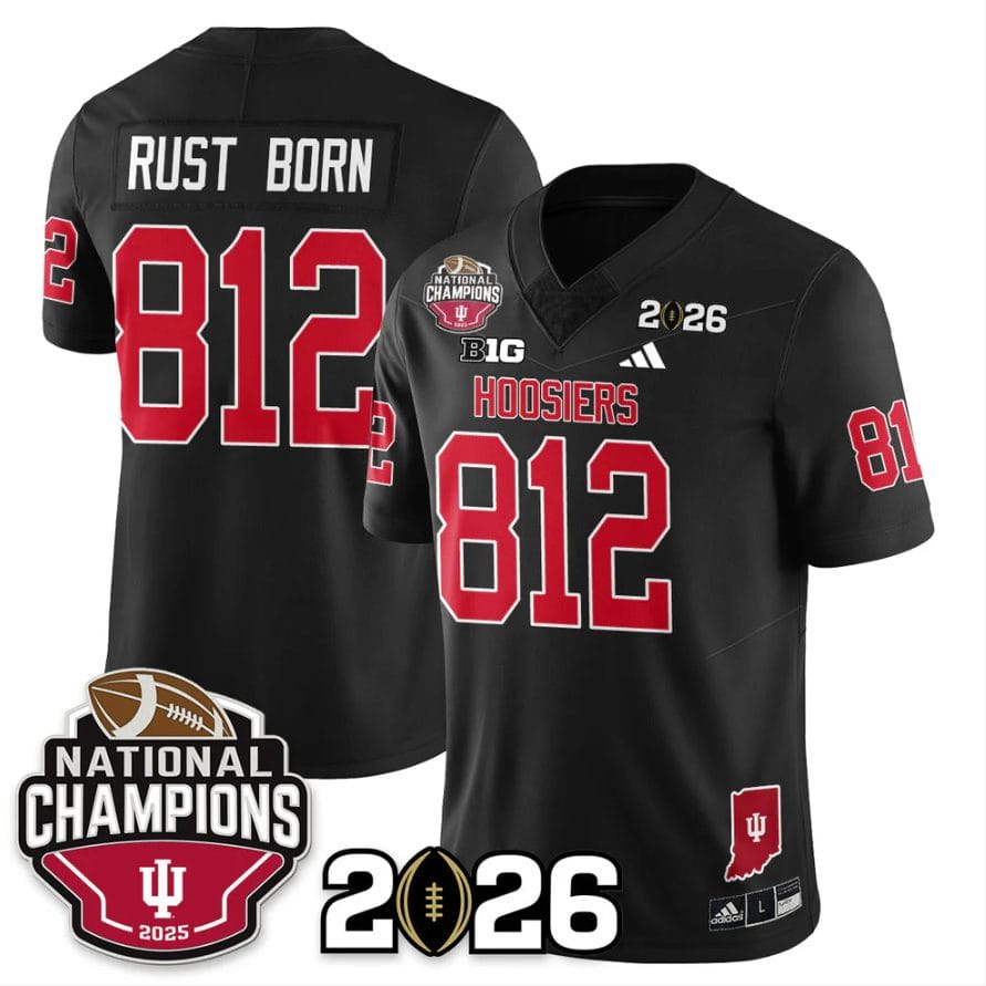 Alternative view of Rust Born Jersey #812 Indiana Hoosiers 2025 National Champions V3 Stitched