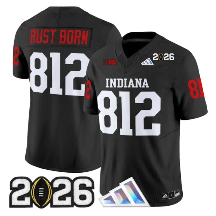 Alternative view of Rust Born Jersey #812 Indiana Hoosiers 2026 CFP Final V3 Stitched