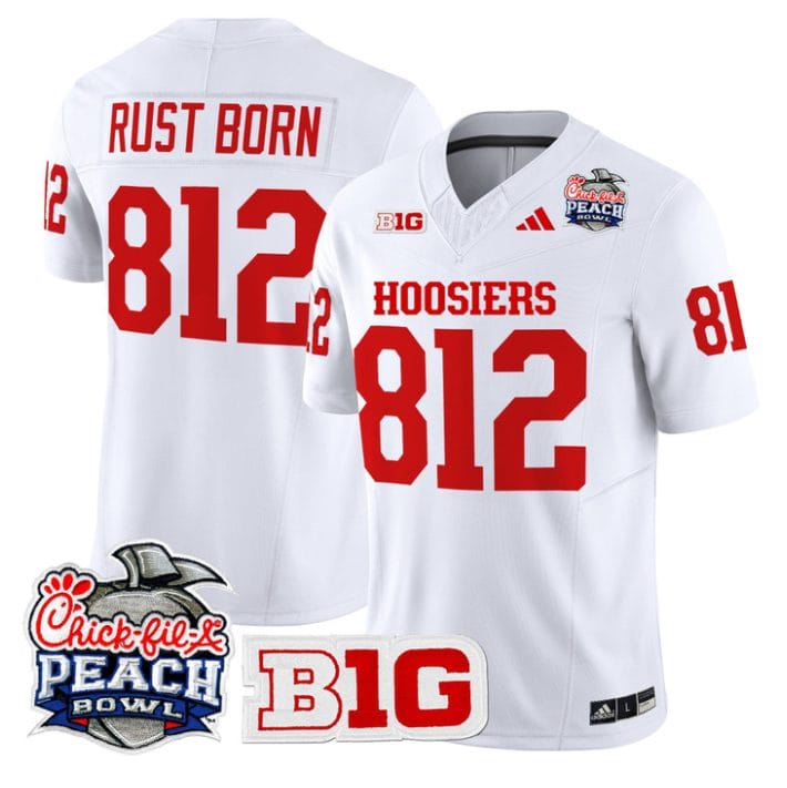 Rust Born Jersey #812 Indiana Hoosiers 2026 Peach Bowl Patch Stitched - Image 5