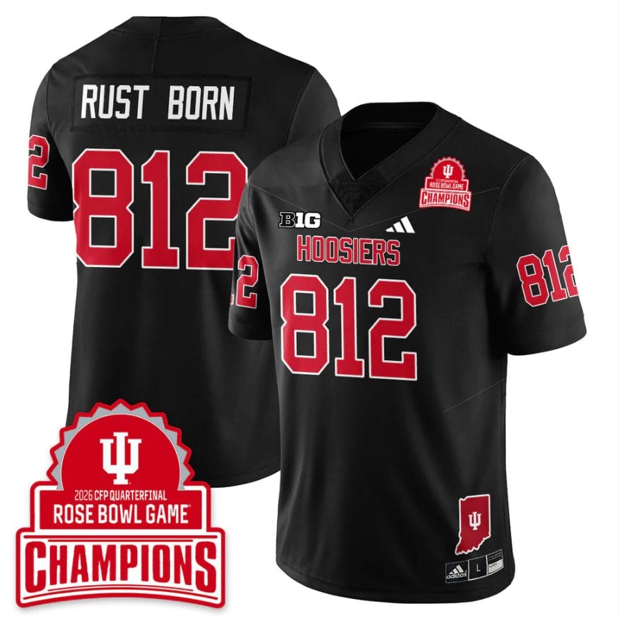 Alternative view of Rust Born Jersey #812 Indiana Hoosiers 2026 Rose Bowl Game Champions Patch Stitched
