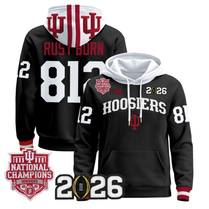 Alternative view of Rust Born Pullover Hoodie #812 Hoosiers 2025 National Champions Stitched