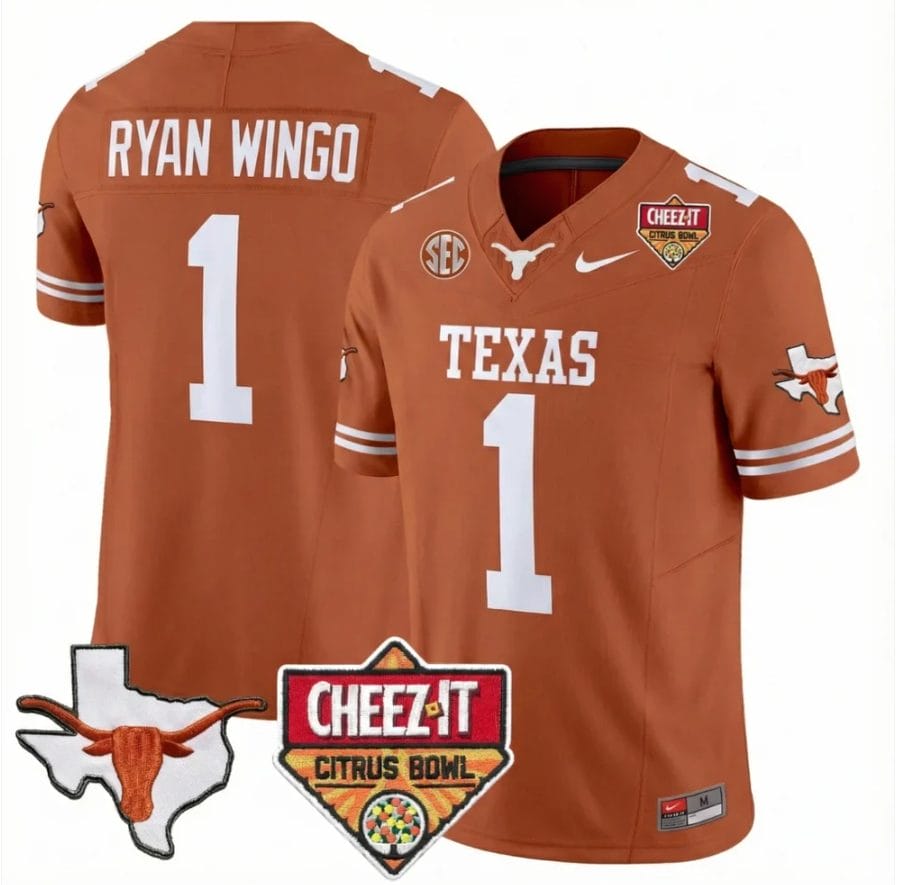 Ryan Wingo Jersey #1 Texas Longhorns 2025 State Map Citrus Bowl Stitched - Image 4