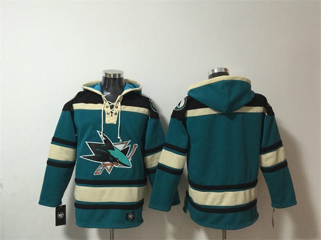 San Jose Sharks Blank Teal Lace-Up Pullover Hoodie