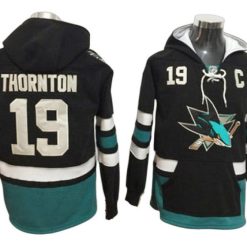 San Jose Sharks #19 Joe Thornton Black One Front Pocket Pullover Hoodie