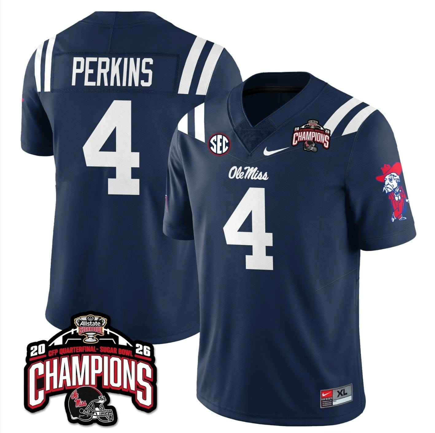 Alternative view of Suntarine Perkins Jersey #4 Ole Miss Sugar Bowl Champions Stitched