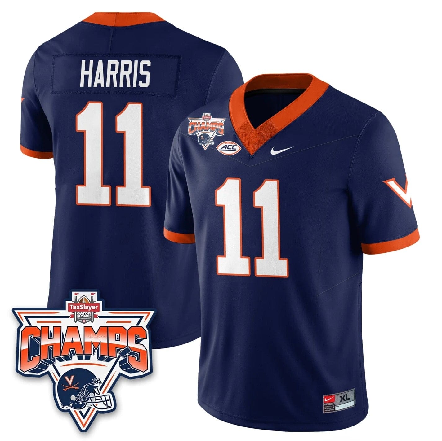 Alternative view of Trell Harris Jersey #11 Virginia Cavaliers 2025 Gator Bowl Champions Stitched