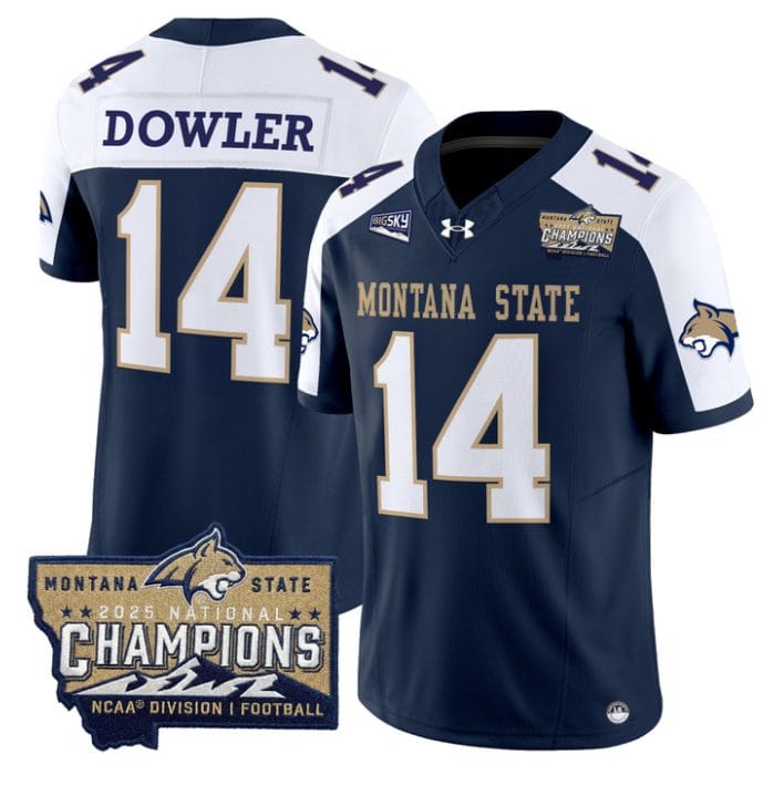 Alternative view of Taco Dowler Jersey #14 Montana State Bobcats 2025 National Champions Gold
