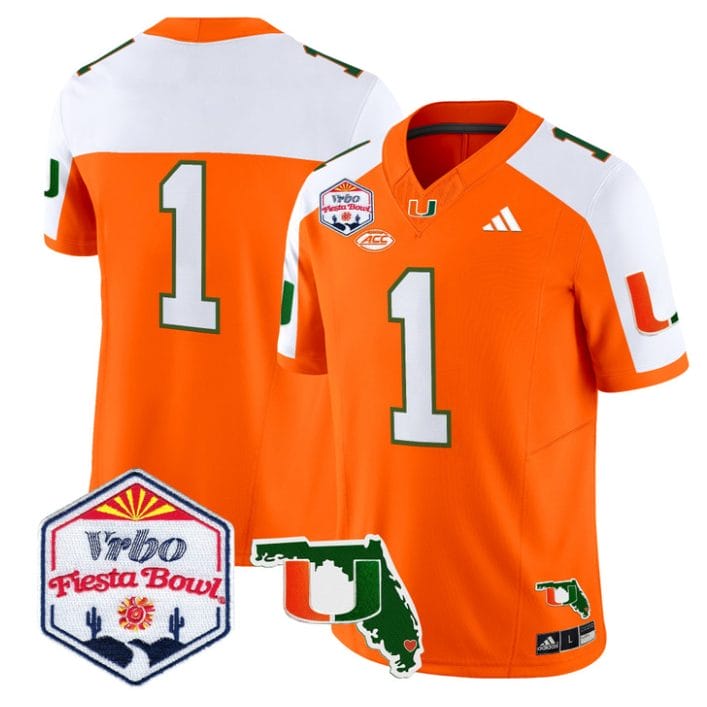 Team Jersey #1 Miami Hurricanes 2026 Fiesta Bowl Florida Stitched Orange ALternate