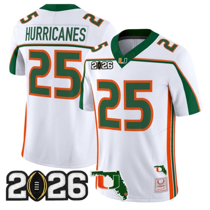 Team Jersey #1 Miami Hurricanes Throwback 2026 CFP Final Florida Patch Stitched