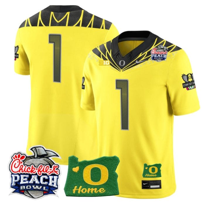 Team Jersey #1 Oregon Ducks 2026 Peach Bowl Oregon State Stitched Yellow