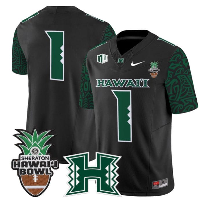 Alternative view of Team Jersey #1 Hawai'i Rainbow 2025 Hawai'i Bowl Patch Stitched Black Limited