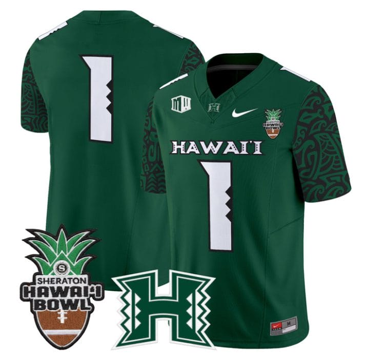 Team Jersey #1 Hawai'i Rainbow 2025 Hawai'i Bowl Patch Stitched Black Limited - Image 3