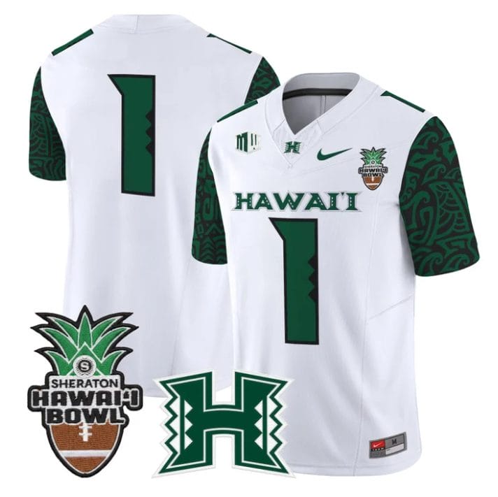 Team Jersey #1 Hawai'i Rainbow 2025 Hawai'i Bowl Patch Stitched Black Limited - Image 4