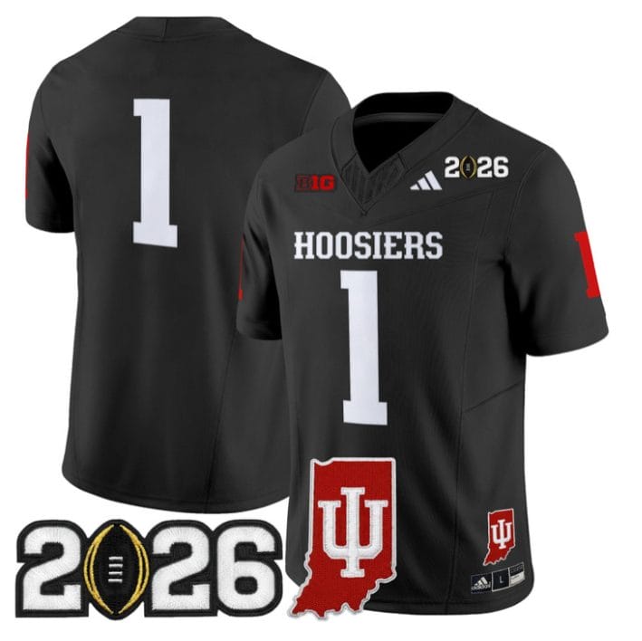 Alternative view of Team Jersey #1 Indiana Hoosiers 2026 CFP Final Indiana State Patch Stitched