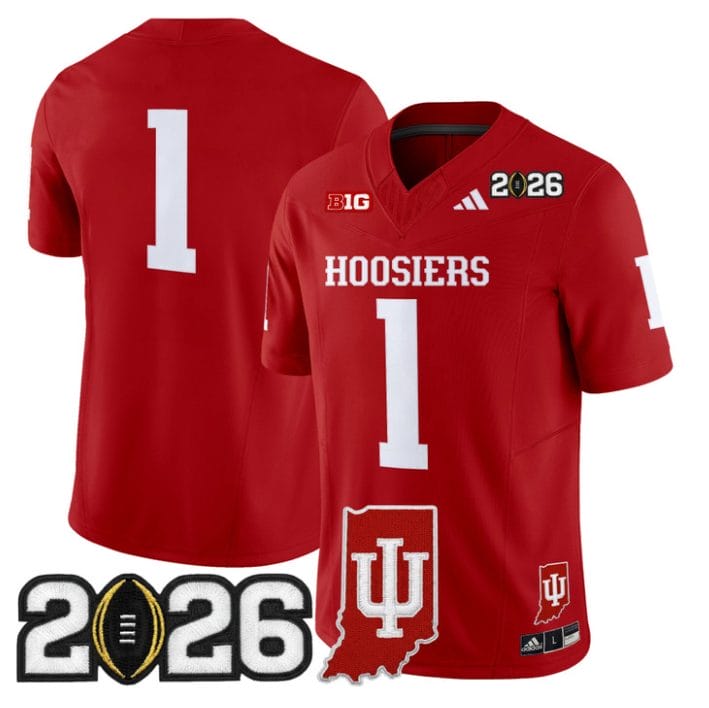 Team Jersey #1 Indiana Hoosiers 2026 CFP Final Indiana State Patch Stitched - Image 4